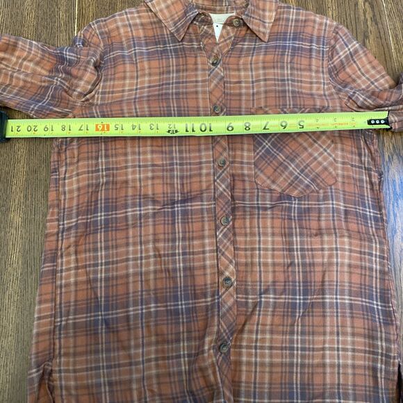 Becool Women’s Small Button Up Long Sleeve Plaid Shirt Brown Checked Rust Light - Picture 8 of 9